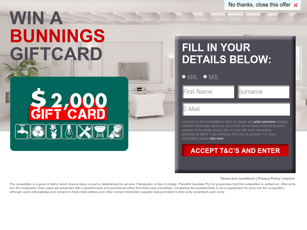 Bunning $2000 Giftcard – Sweepstake Giveaway